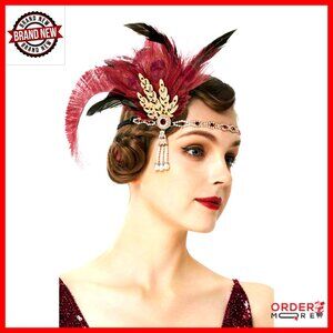 Flapper Feather Headband 1920s Gatsby Showgirl Hairpiece One Size